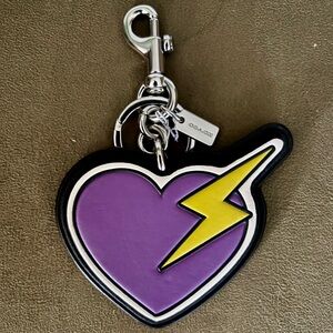 ***SOLD*** Coach Chalk/Black Multi Leather Purple Heart Bolt Bag Charm NWT